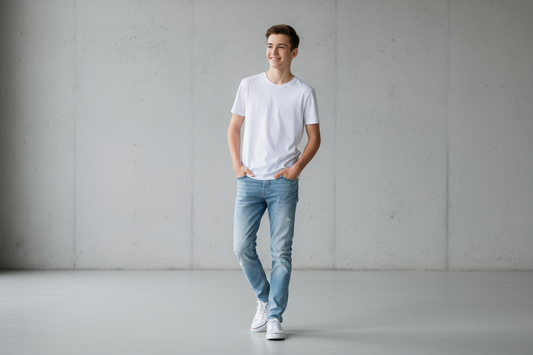 tiener met witte t-shirt